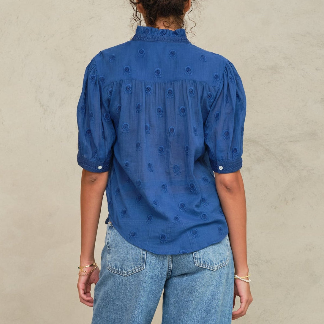 Frani Emb S/S Top Cobalt