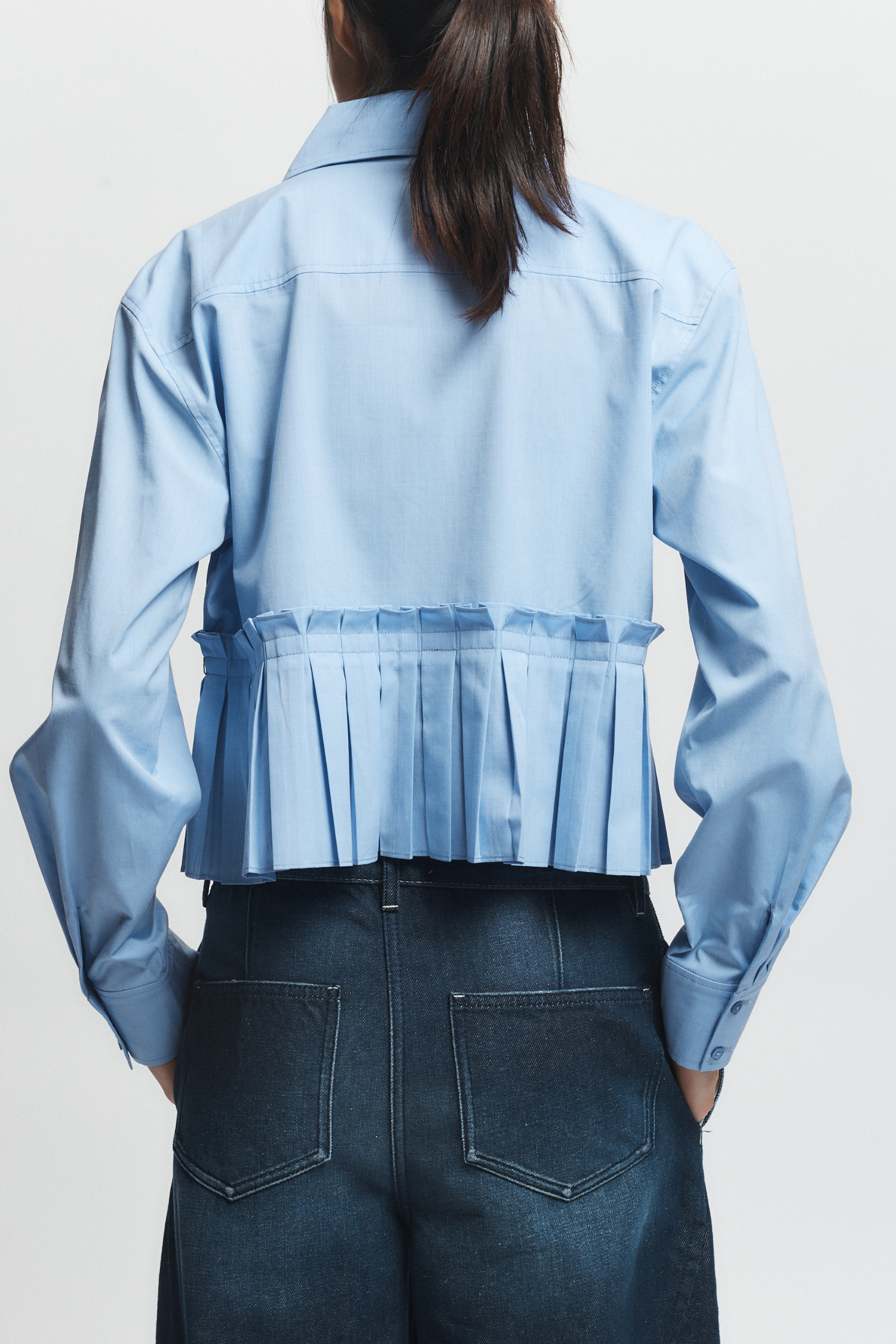 Mila Ruched Blouse Blue Chambray