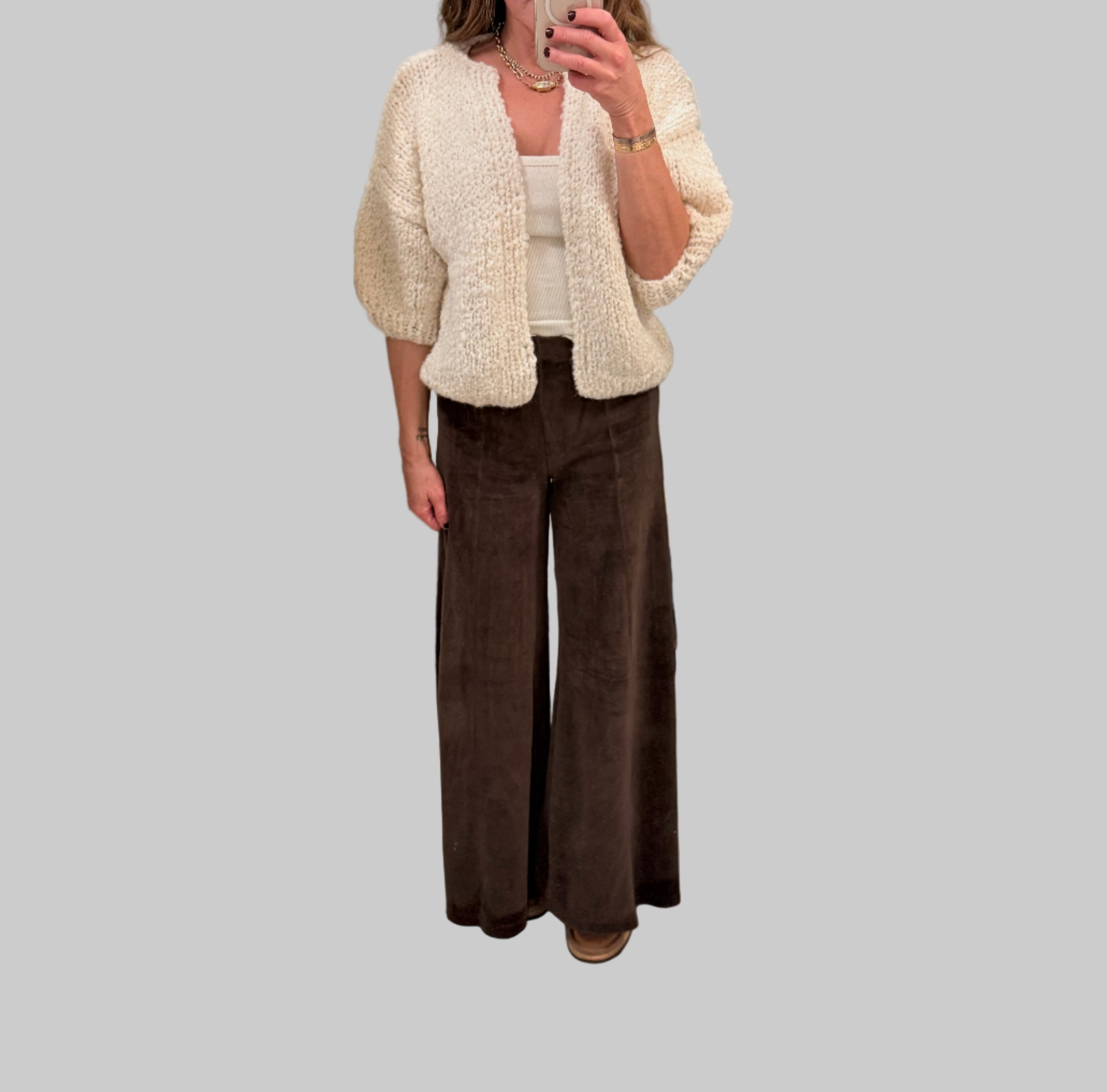 Alpaca Boucle Short Sleeve Cardigan Creme