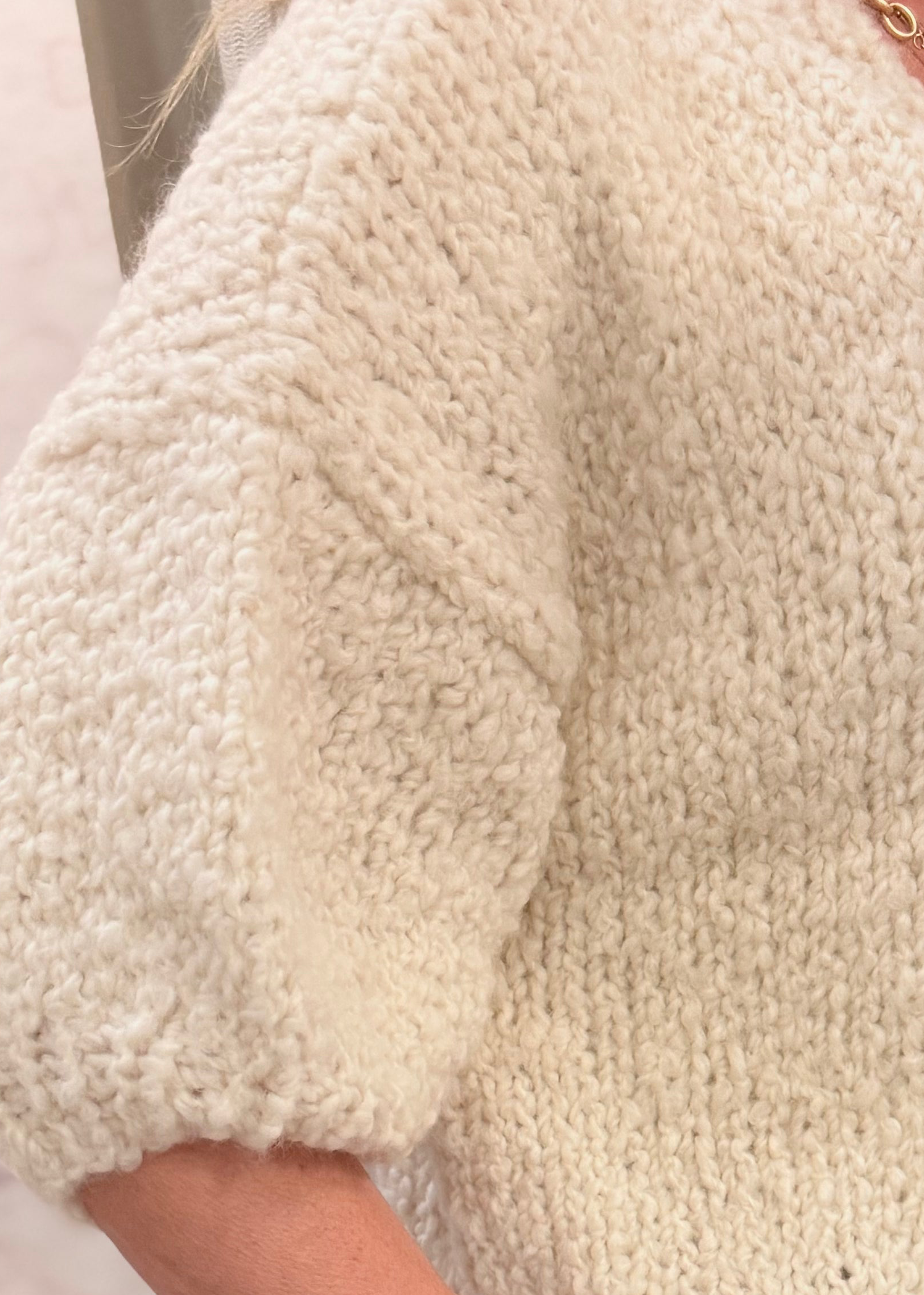Alpaca Boucle Short Sleeve Cardigan Creme