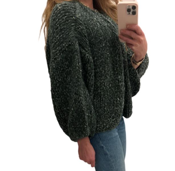 Boucle Bomber Cardigan Fir Green