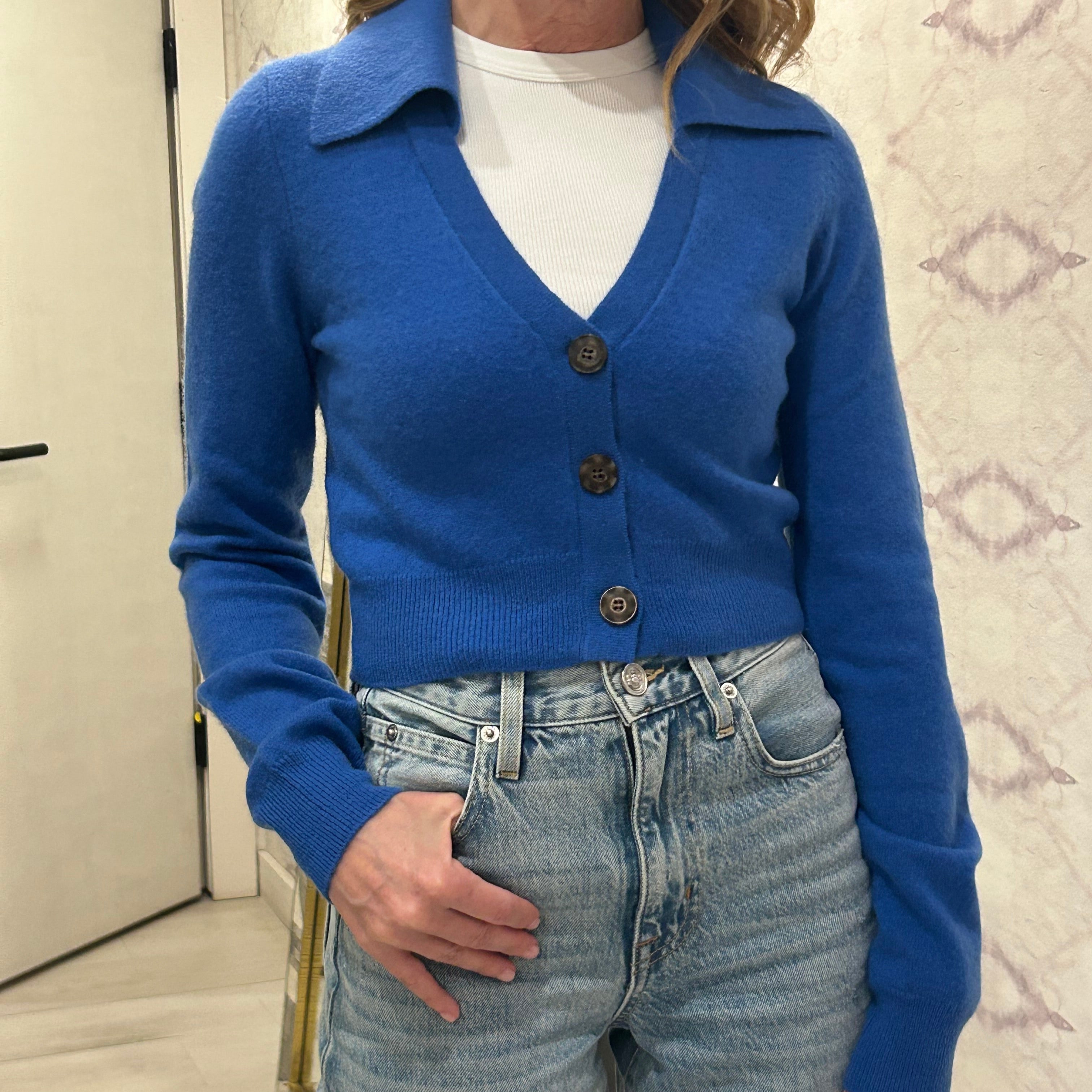 Cropped Polo Cardigan Lapis/Frost