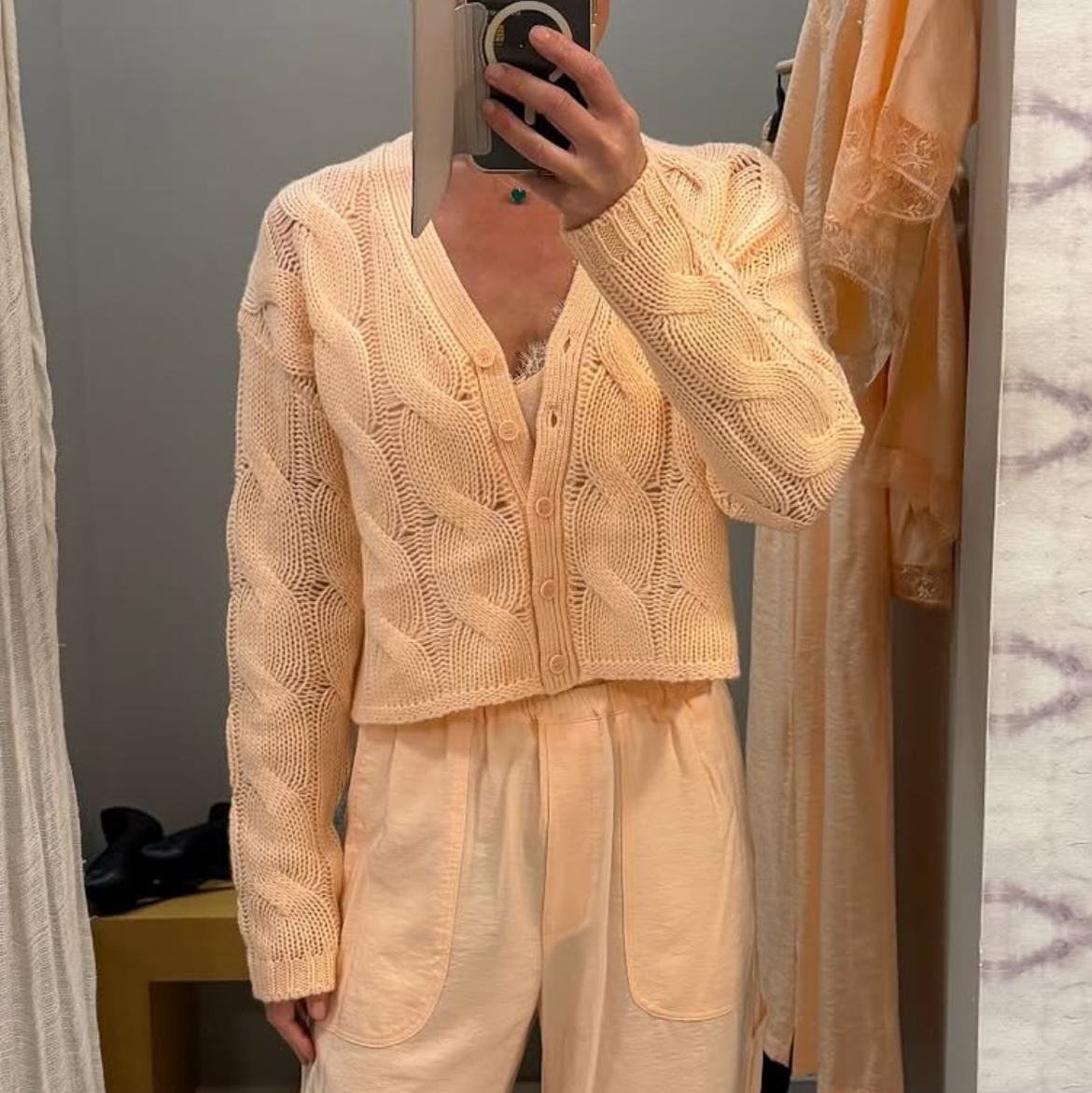 Jolie V-Neck Cropped Cable Cardigan Sherbet