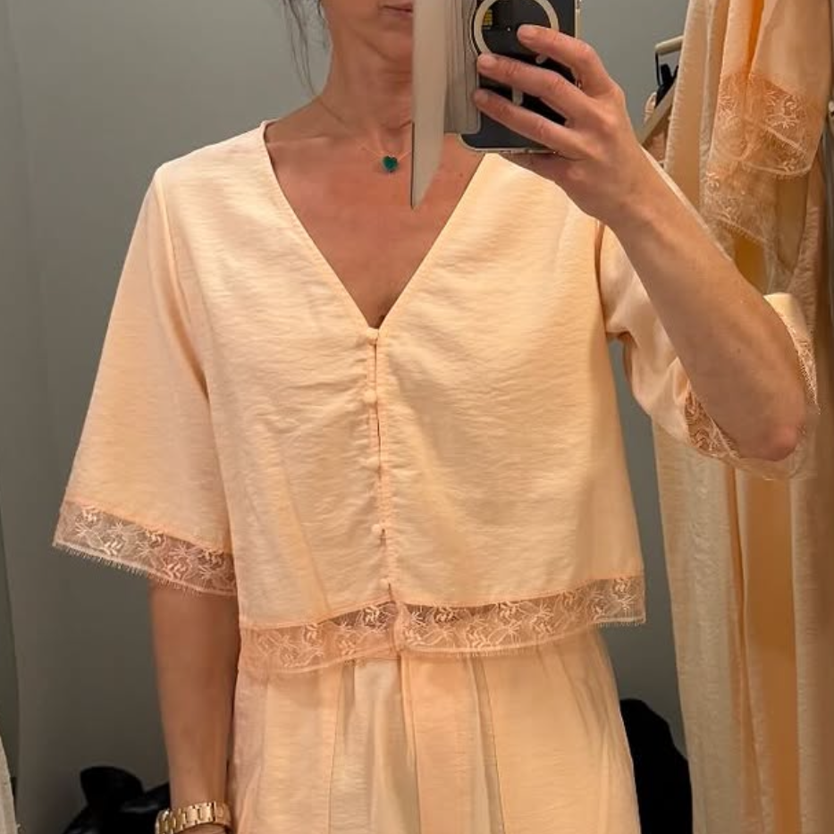 Simone SS Button Down W/ Lace Sherbet