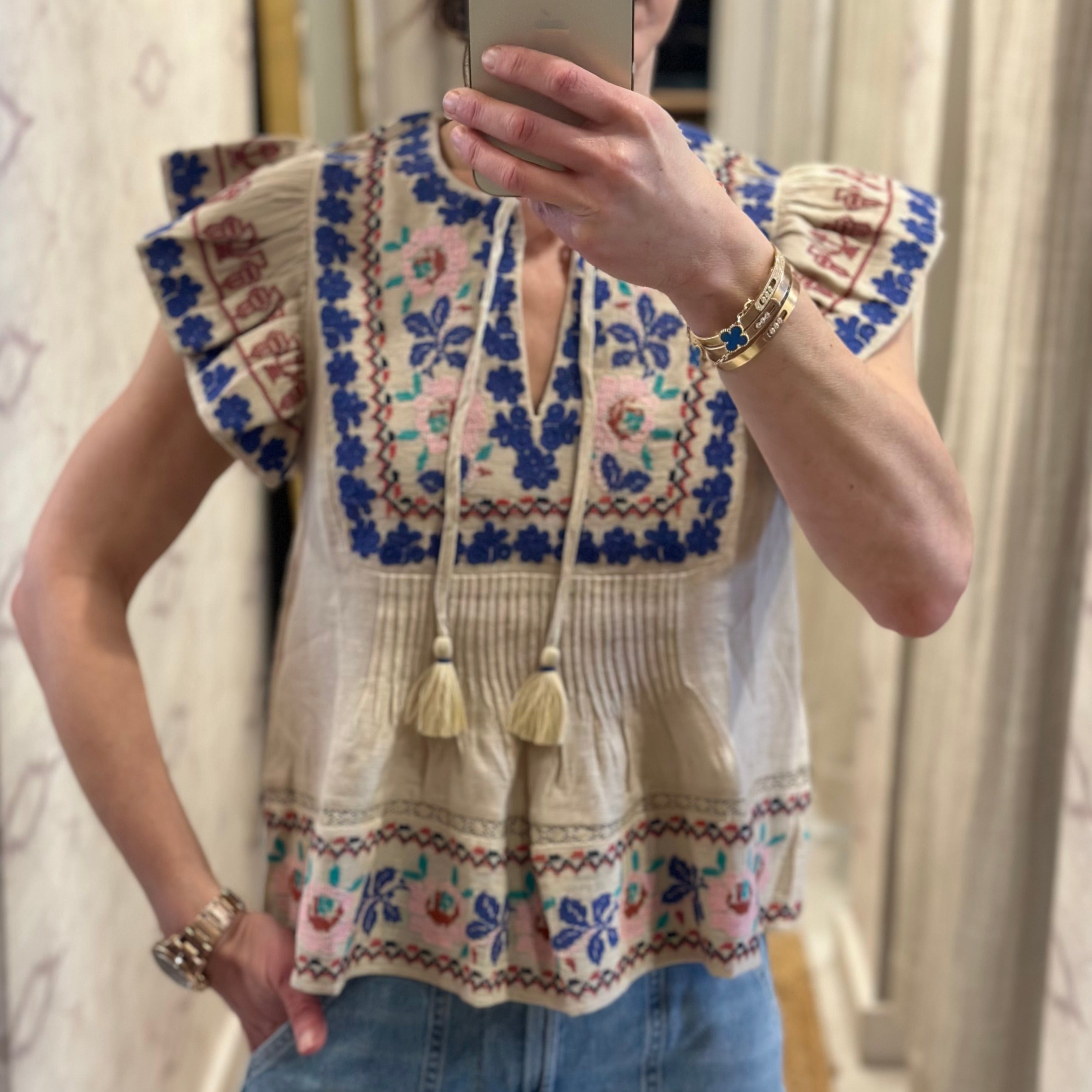 Ramona Embroidery Flutter Slv Top