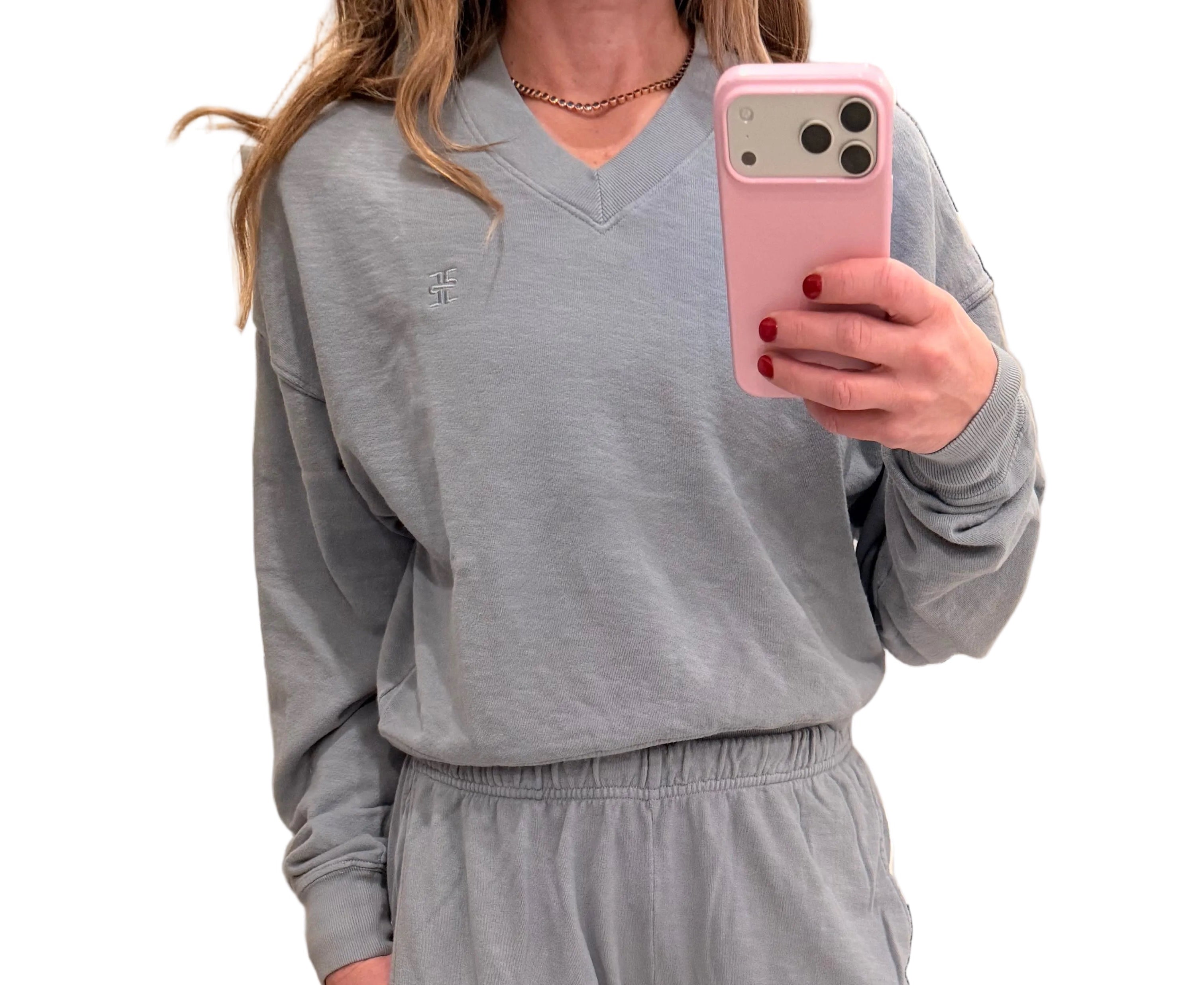 Cropped V-Neck Sweatshirt Slate