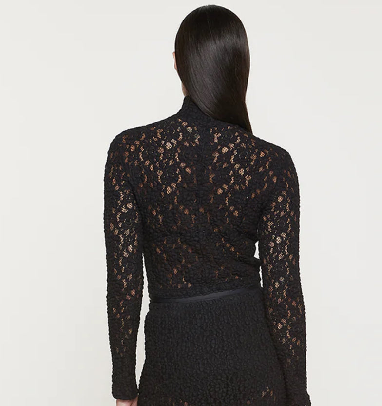 Puckered Lace L/S Cropped Mockneck Black