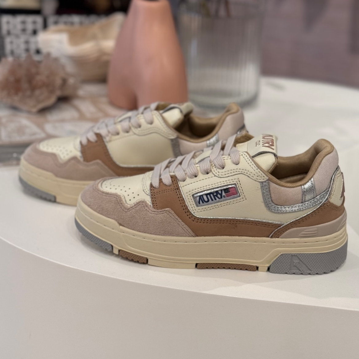 CLC Low Sneakers - Beige + Silver Nubuck