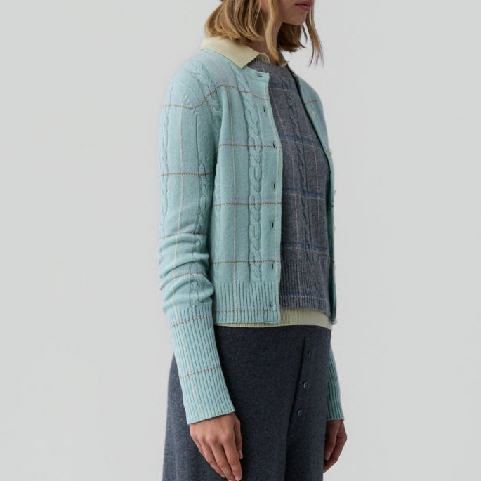 Jane Check Cardigan Seaglass
