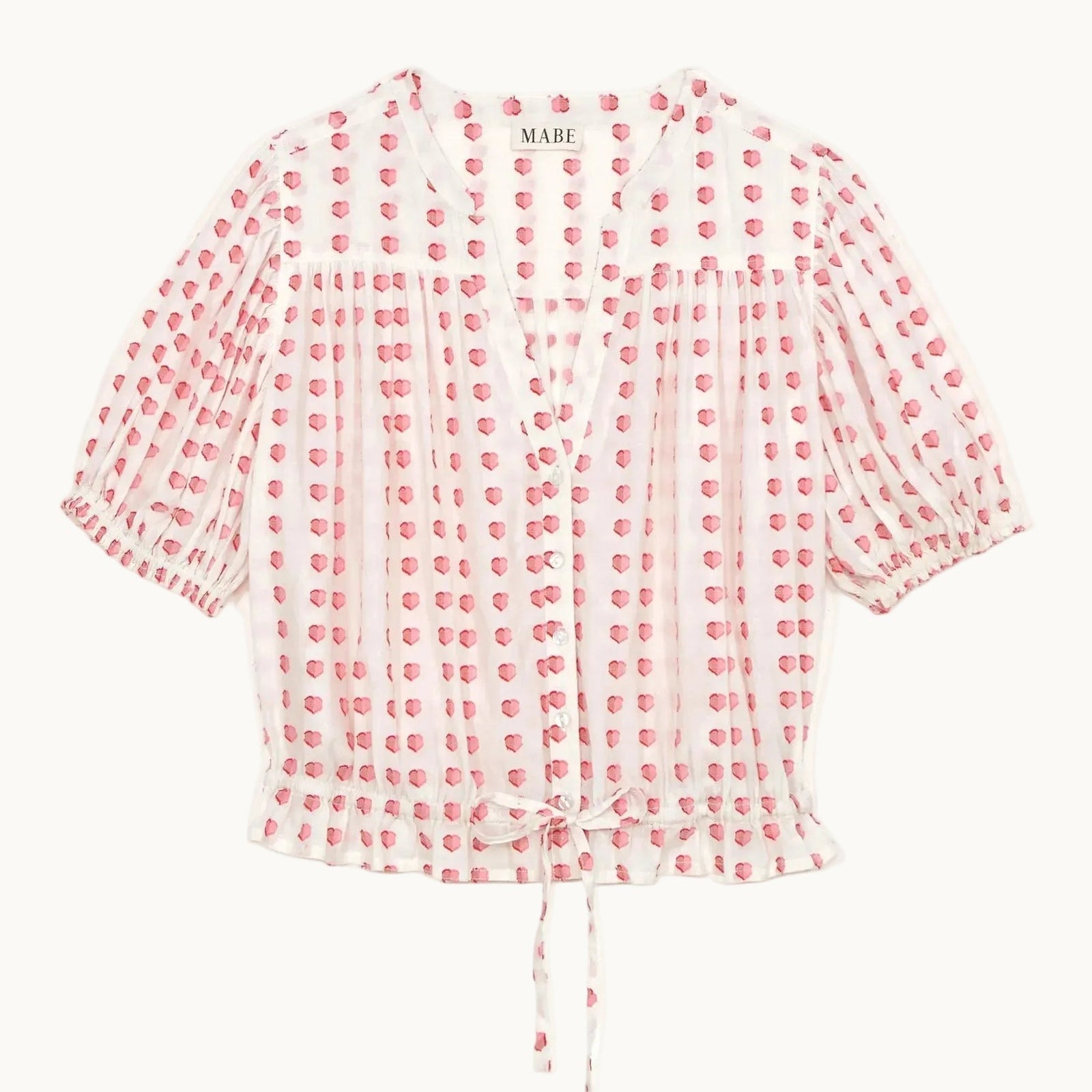 Karla Gathered Top Ecru/Red