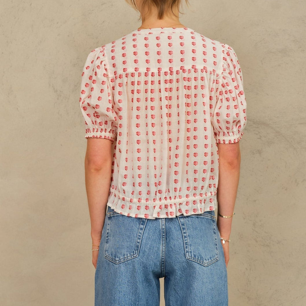 Karla Gathered Top Ecru/Red