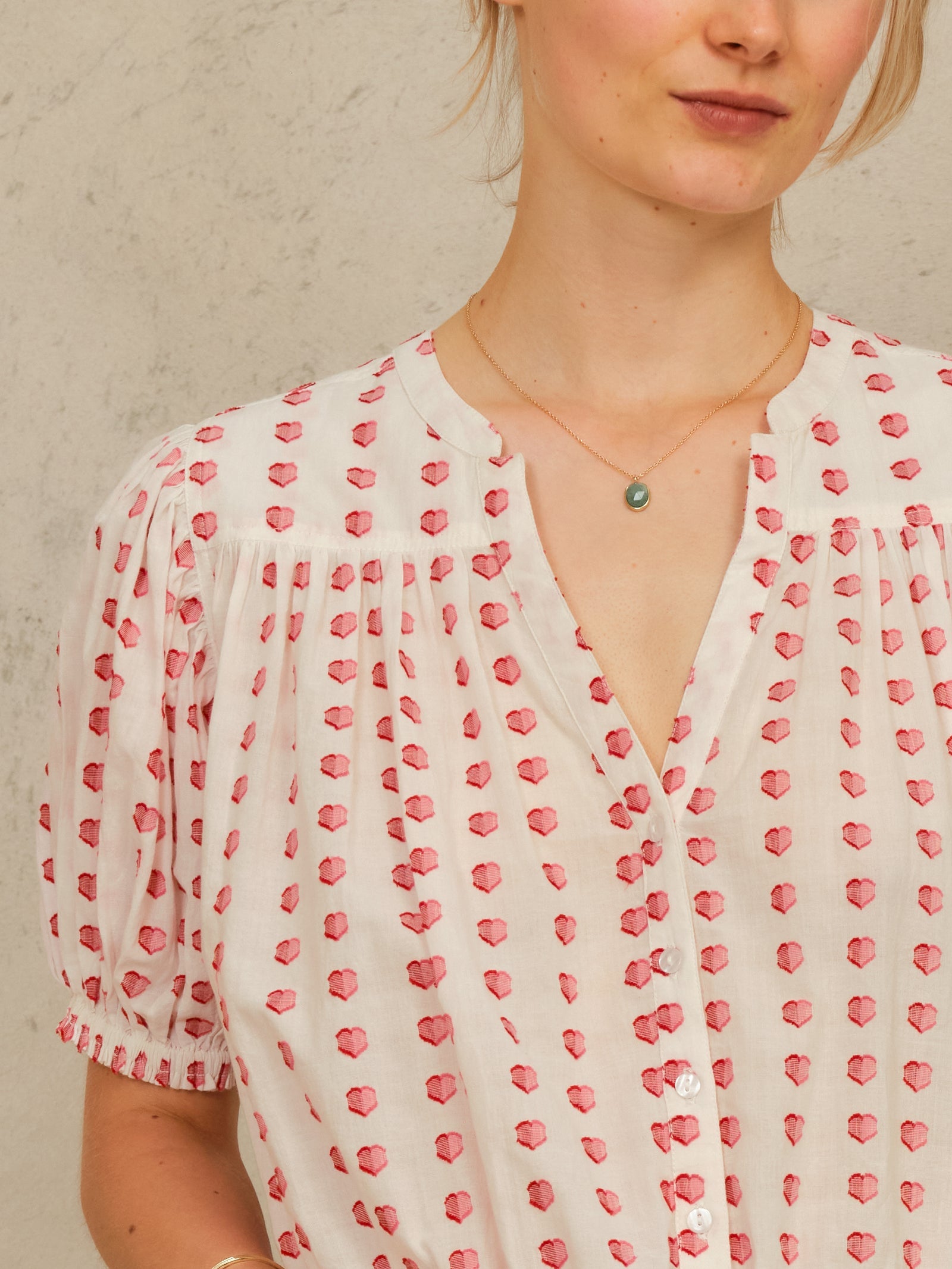 Karla Gathered Top Ecru/Red