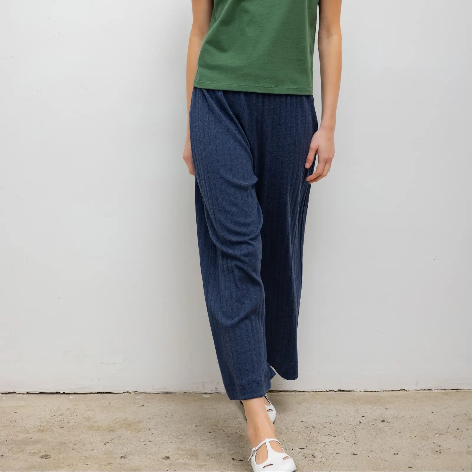 Pointelle Crop Wide Leg Midnight Melange