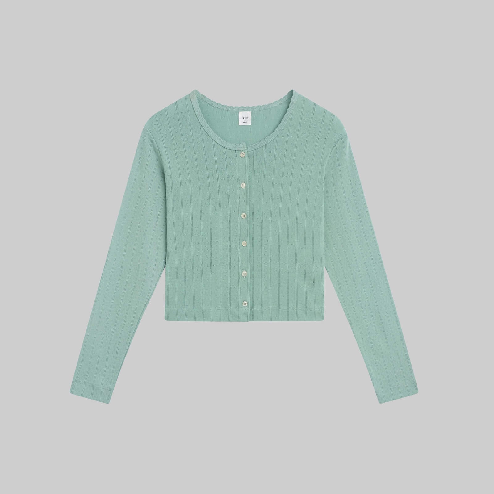 Pointelle Crop Cardigan Eucalyptus