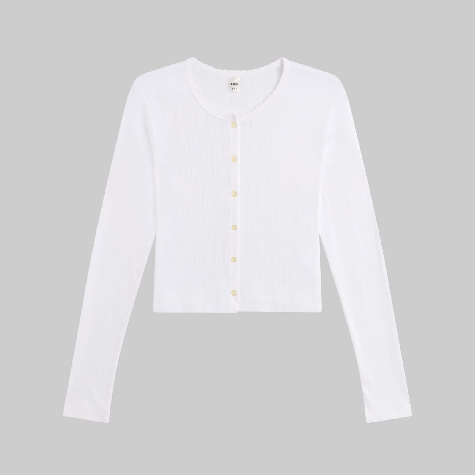 Pointelle Crop Cardigan White