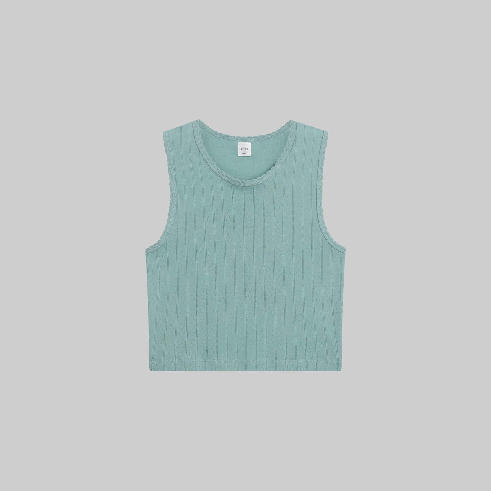 Pointelle Slv/less Crew Eucalyptus