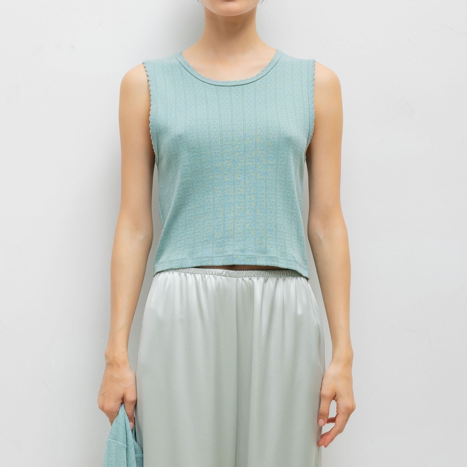 Pointelle Slv/less Crew Eucalyptus