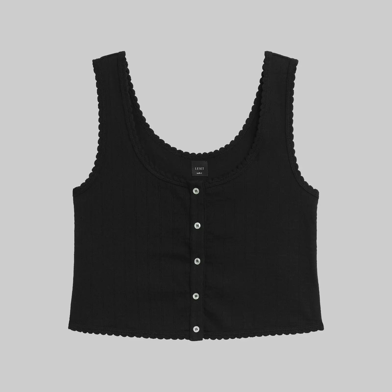 Pointelle Button Down Tank Black