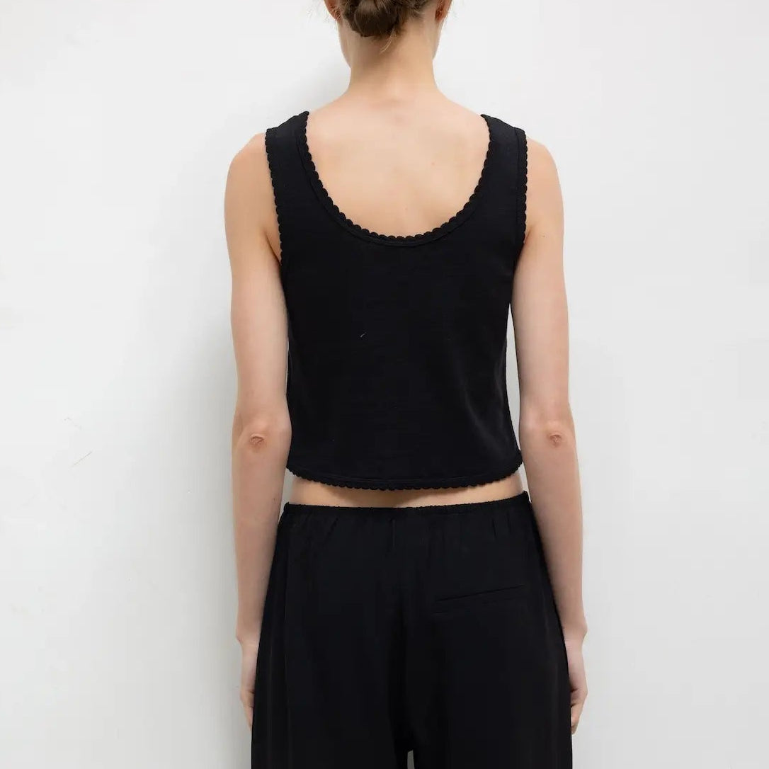 Pointelle Button Down Tank Black