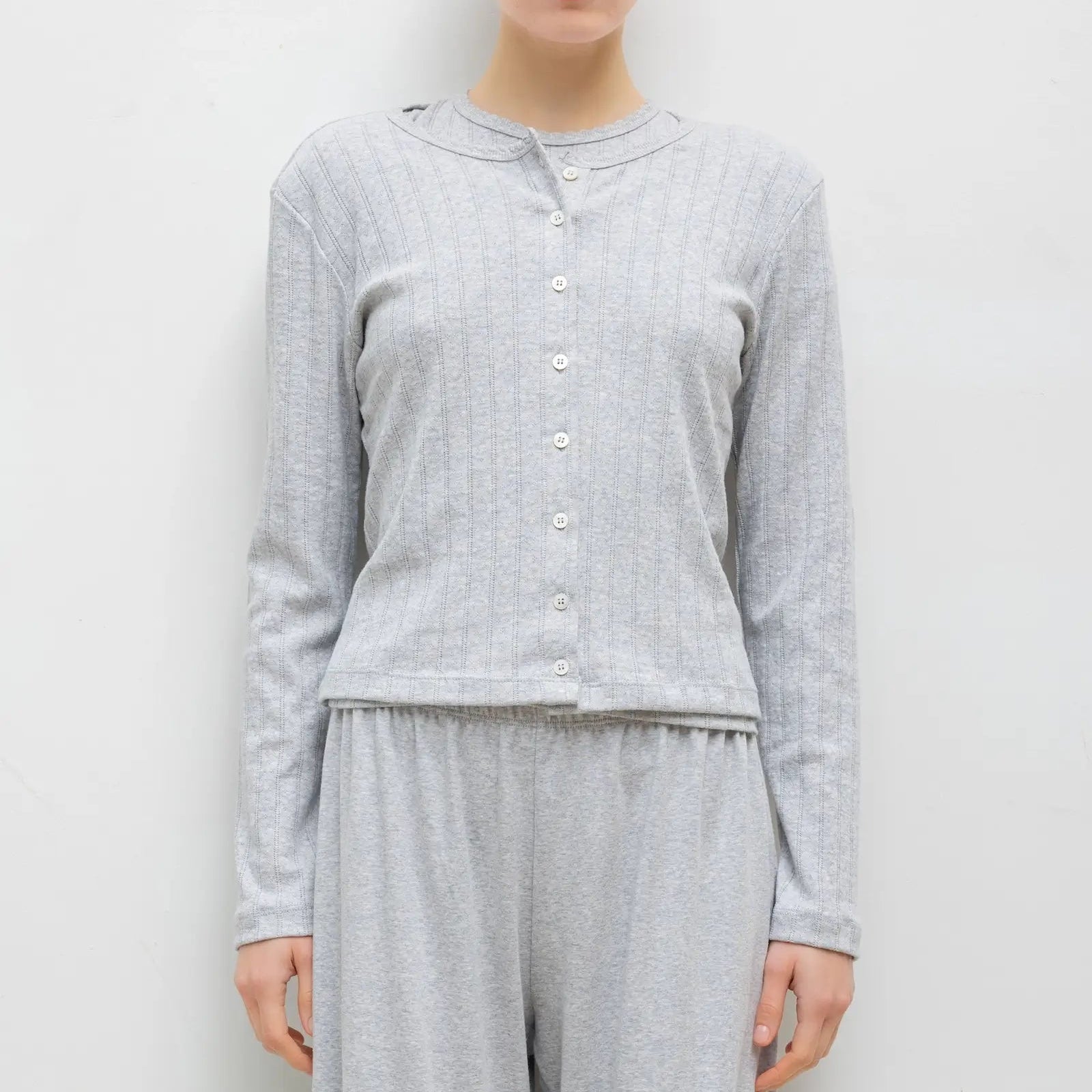 Pointelle Classic Cardigan II Light Grey Melange