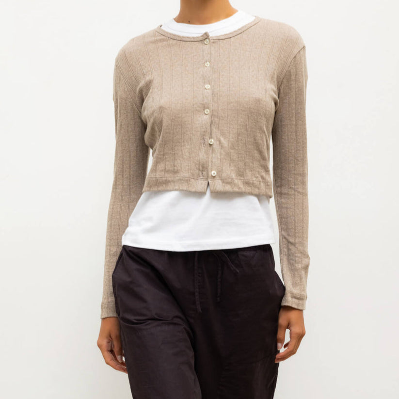 Pointelle Crop Cardigan Beige Melange