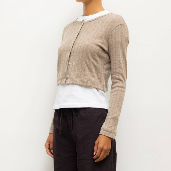 Pointelle Crop Cardigan Beige Melange