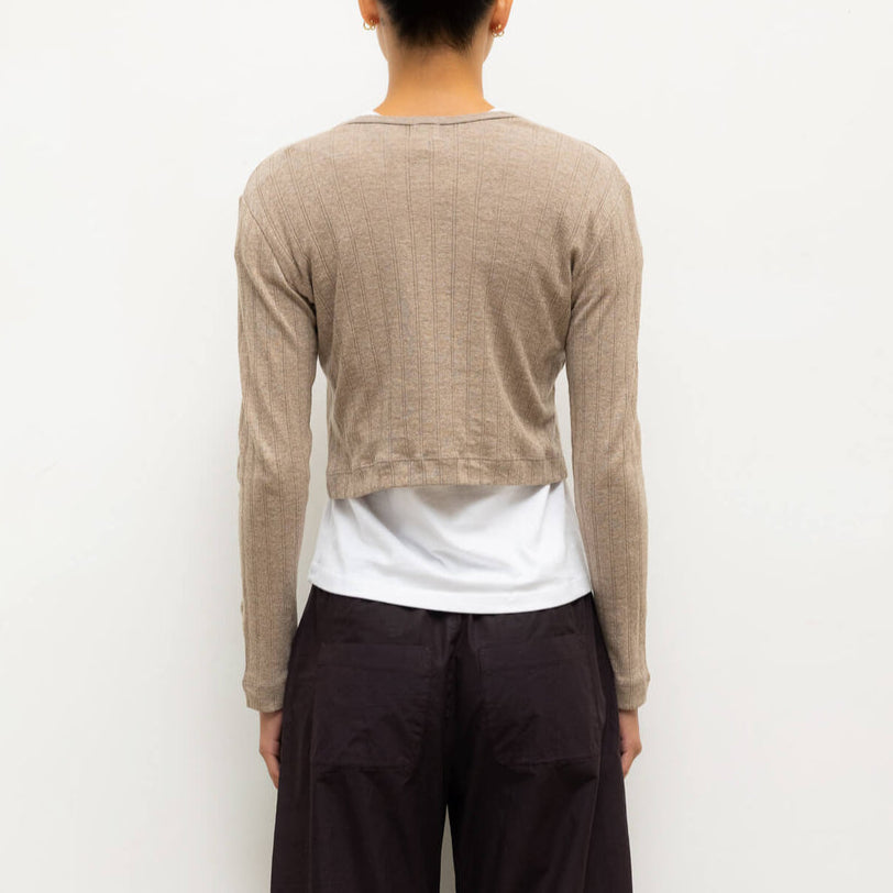 Pointelle Crop Cardigan Beige Melange
