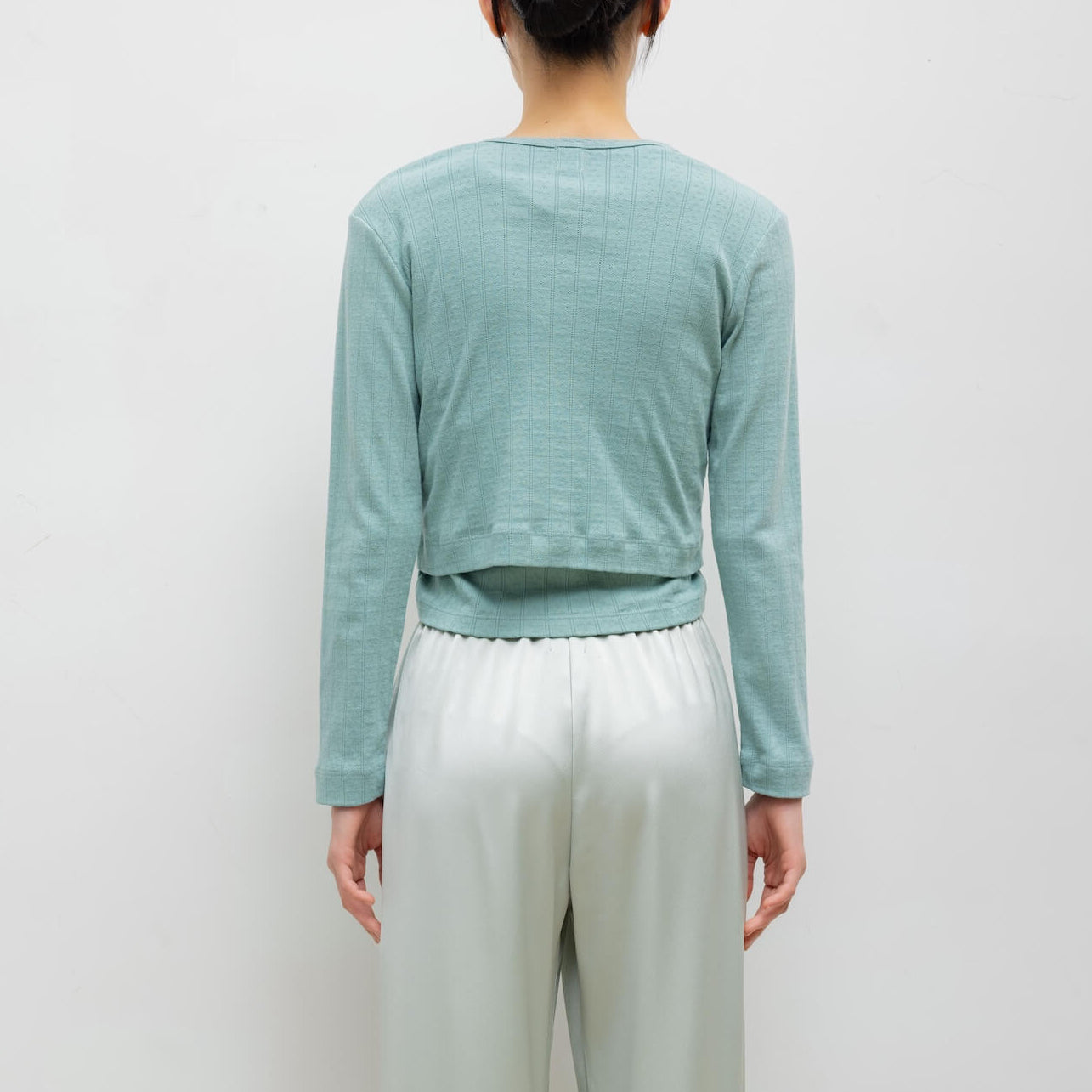 Pointelle Crop Cardigan Eucalyptus