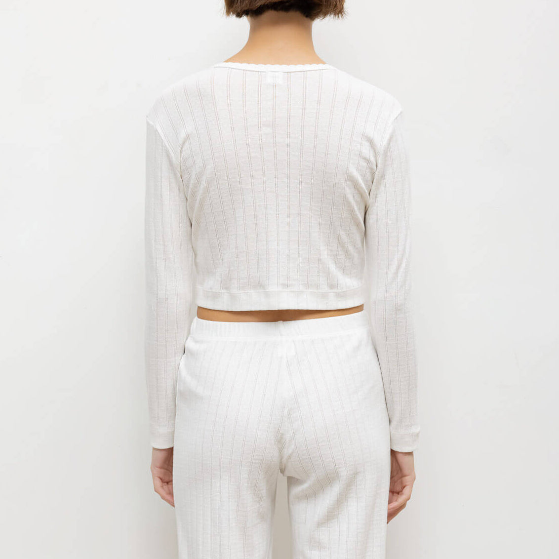 Pointelle Crop Cardigan White