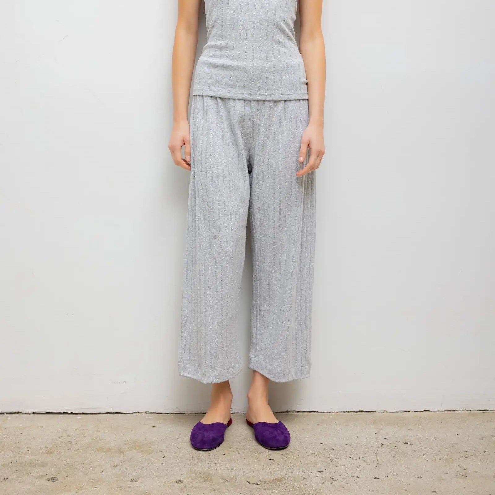 Pointelle Crop Wide Leg Light Grey Melange