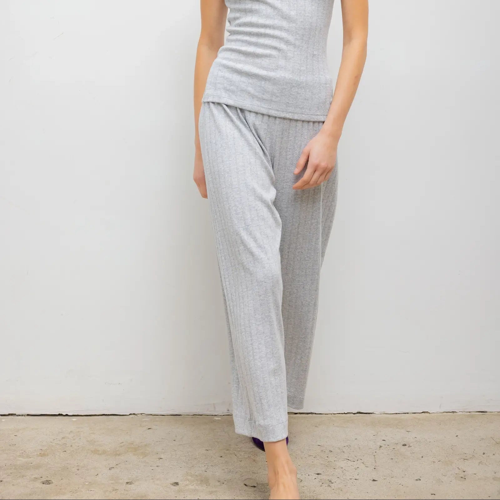 Pointelle Crop Wide Leg Light Grey Melange