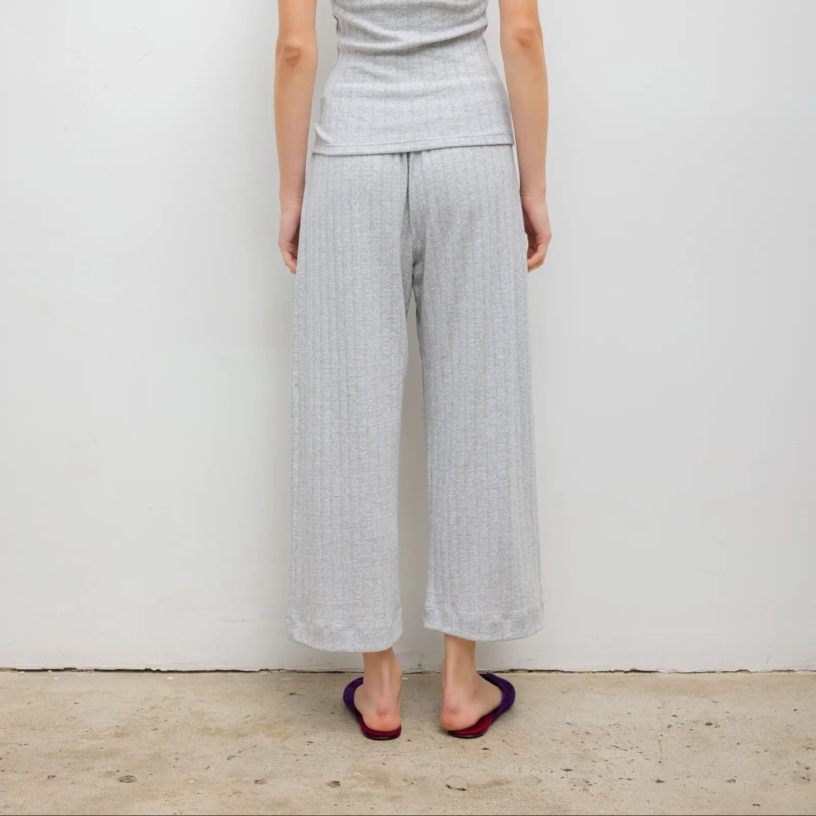 Pointelle Crop Wide Leg Light Grey Melange