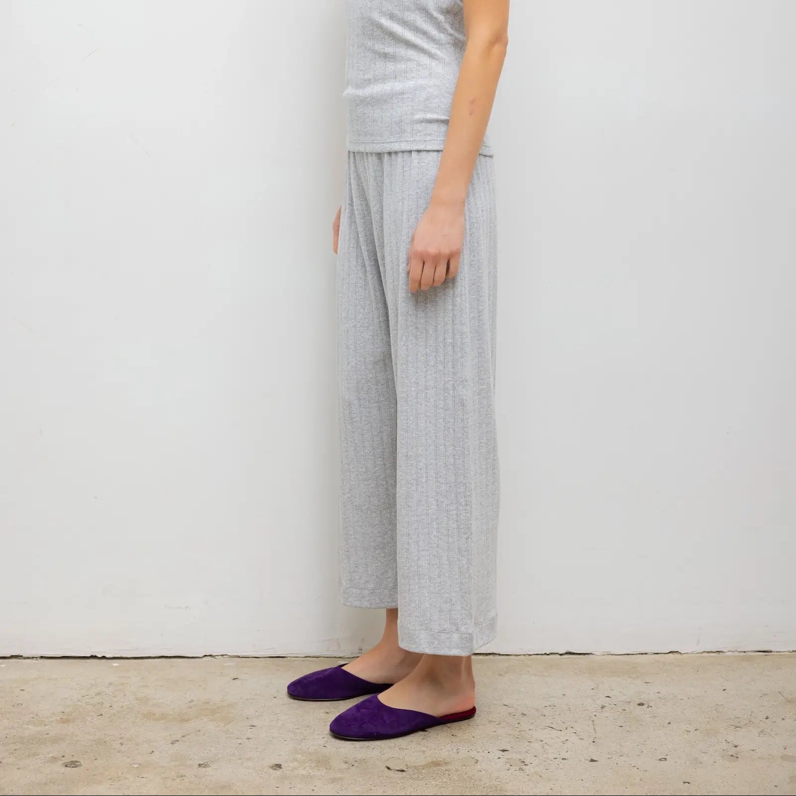 Pointelle Crop Wide Leg Light Grey Melange