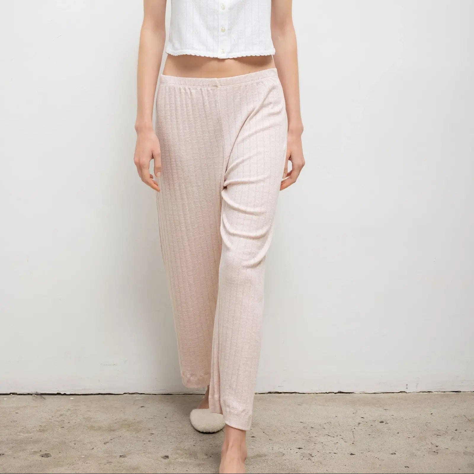 Pointelle Crop Wide Leg Pant Petal Melange