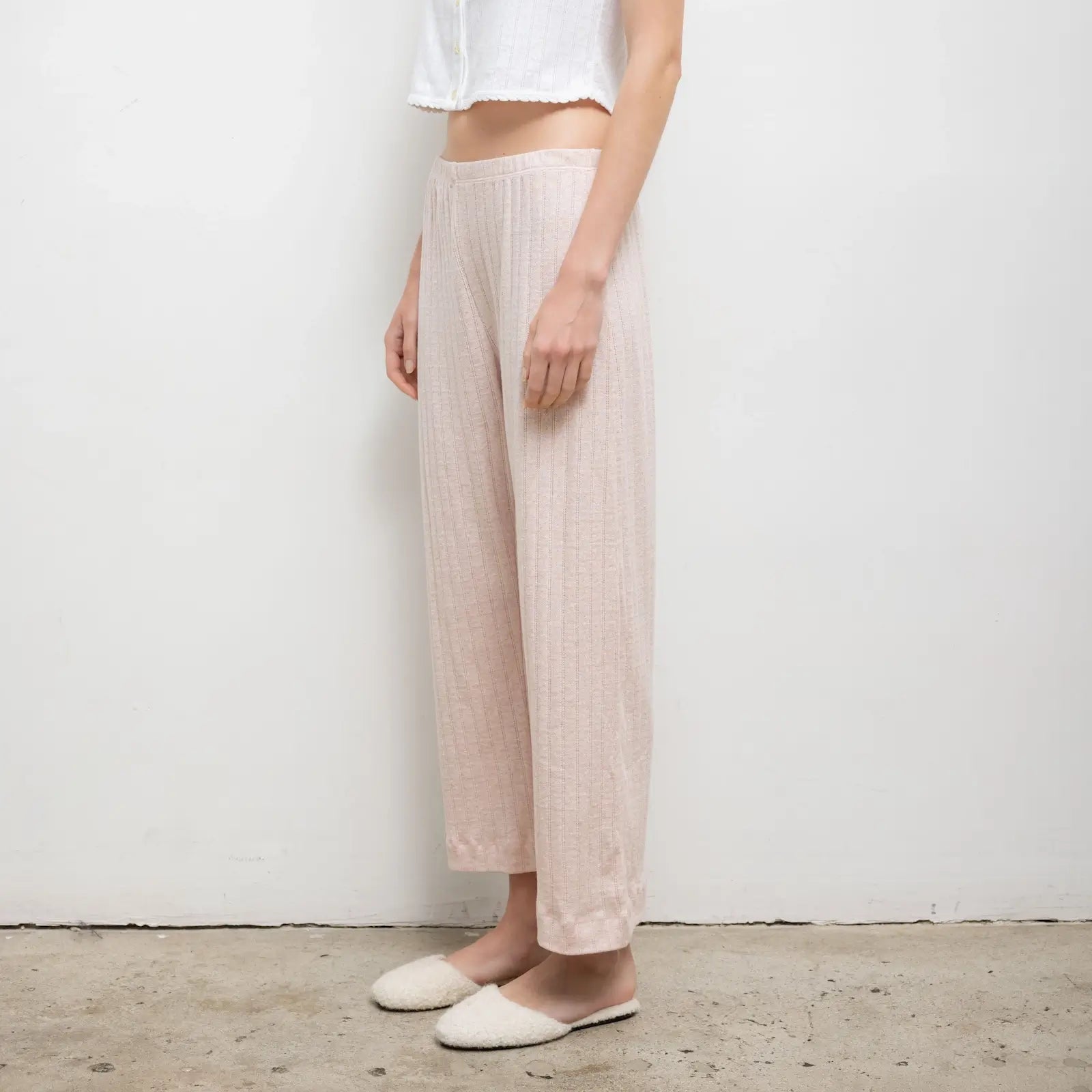 Pointelle Crop Wide Leg Pant Petal Melange