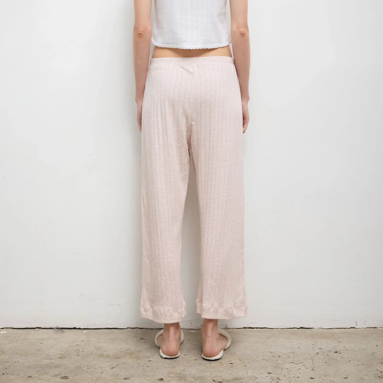 Pointelle Crop Wide Leg Pant Petal Melange