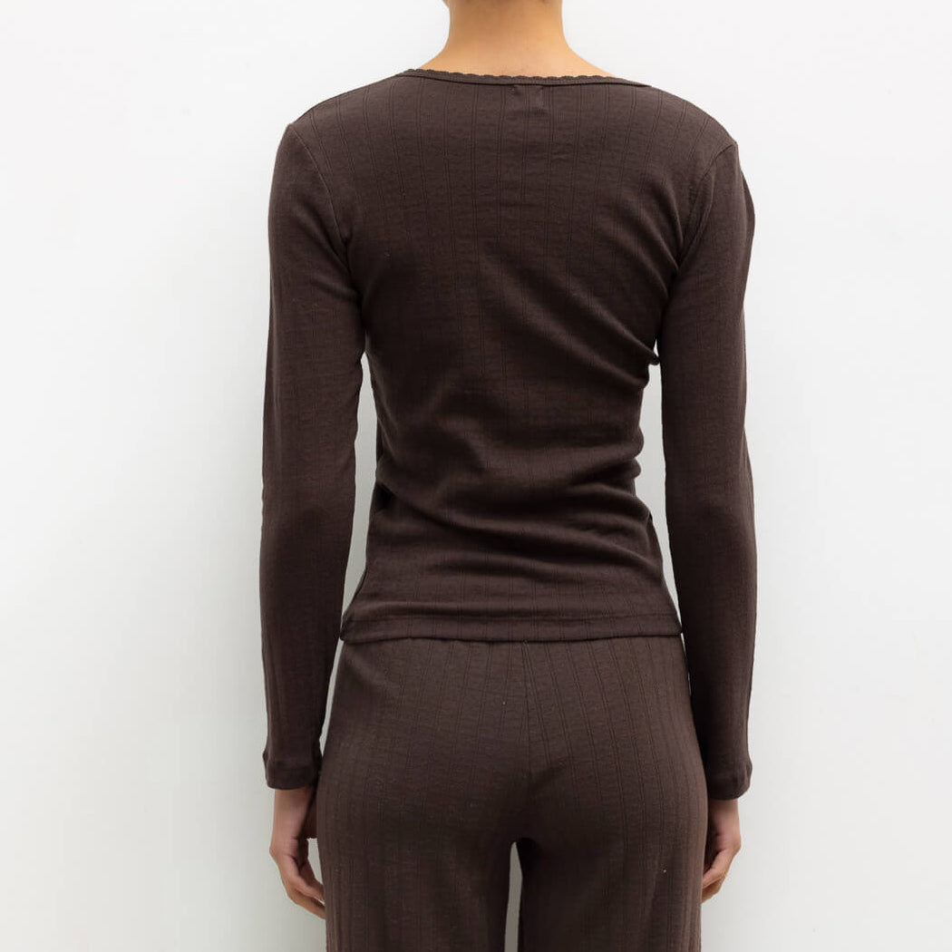 Pointelle Slim Fit Long Sleeve Chocolate
