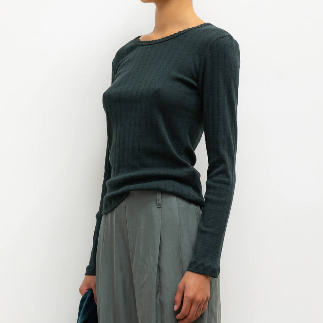 Pointelle Slim Fit L/SLV Forest