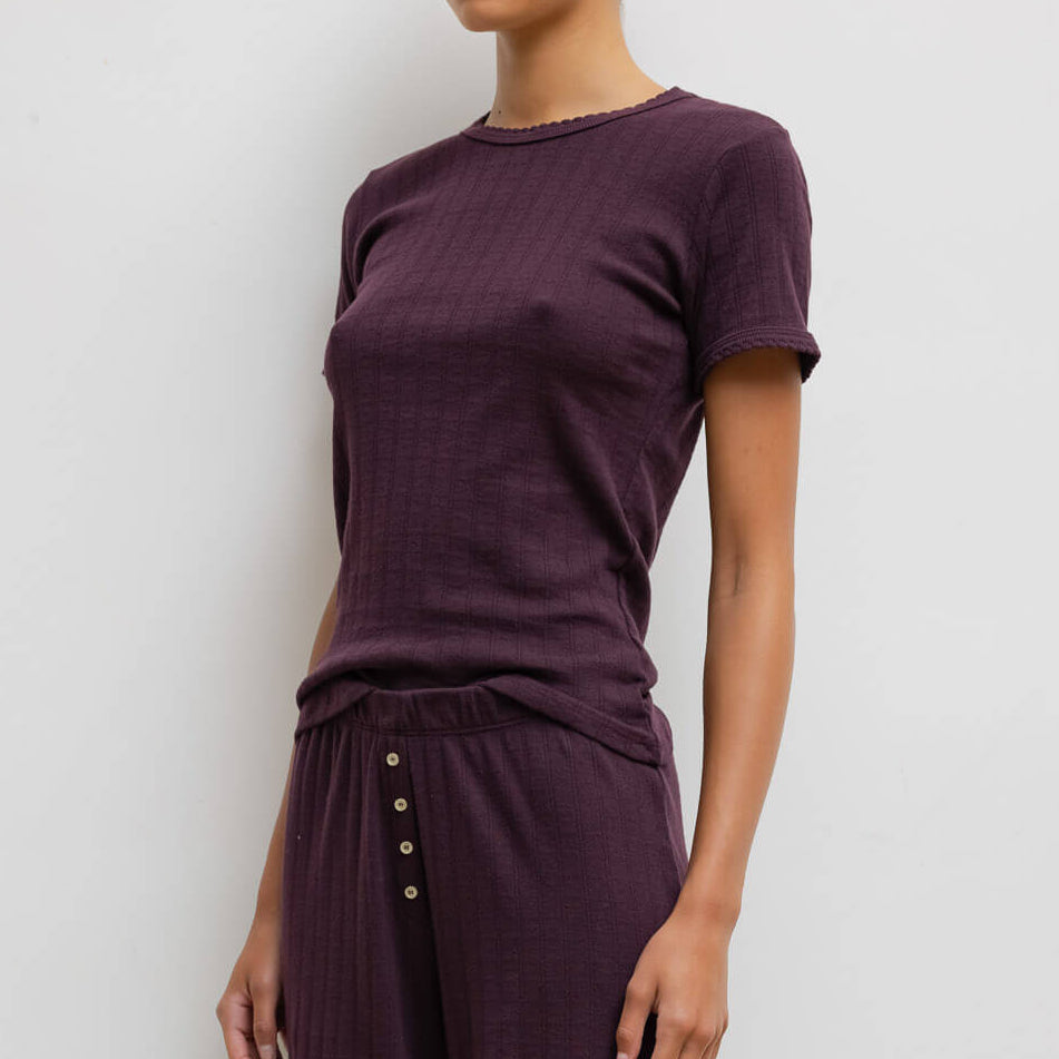 Pointelle Slim Fit Tee Dark Berry