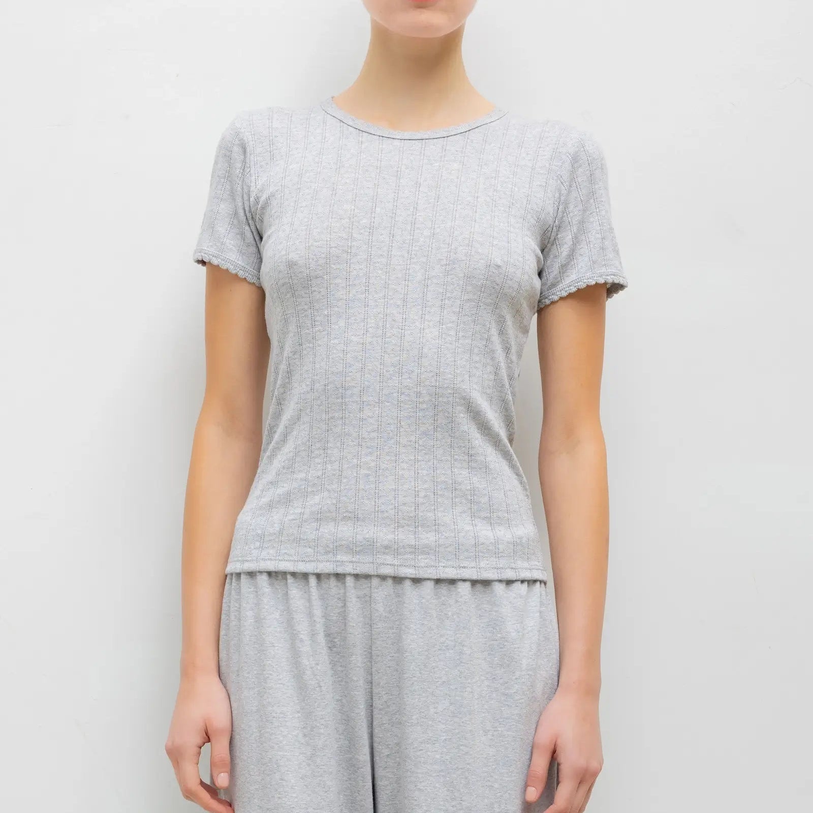 Pointelle Slim Fit Tee Light Grey Melange