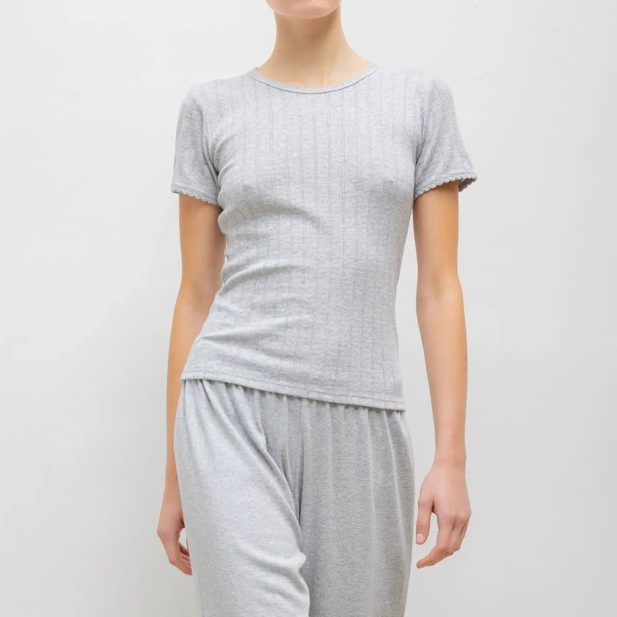 Pointelle Slim Fit Tee Light Grey Melange