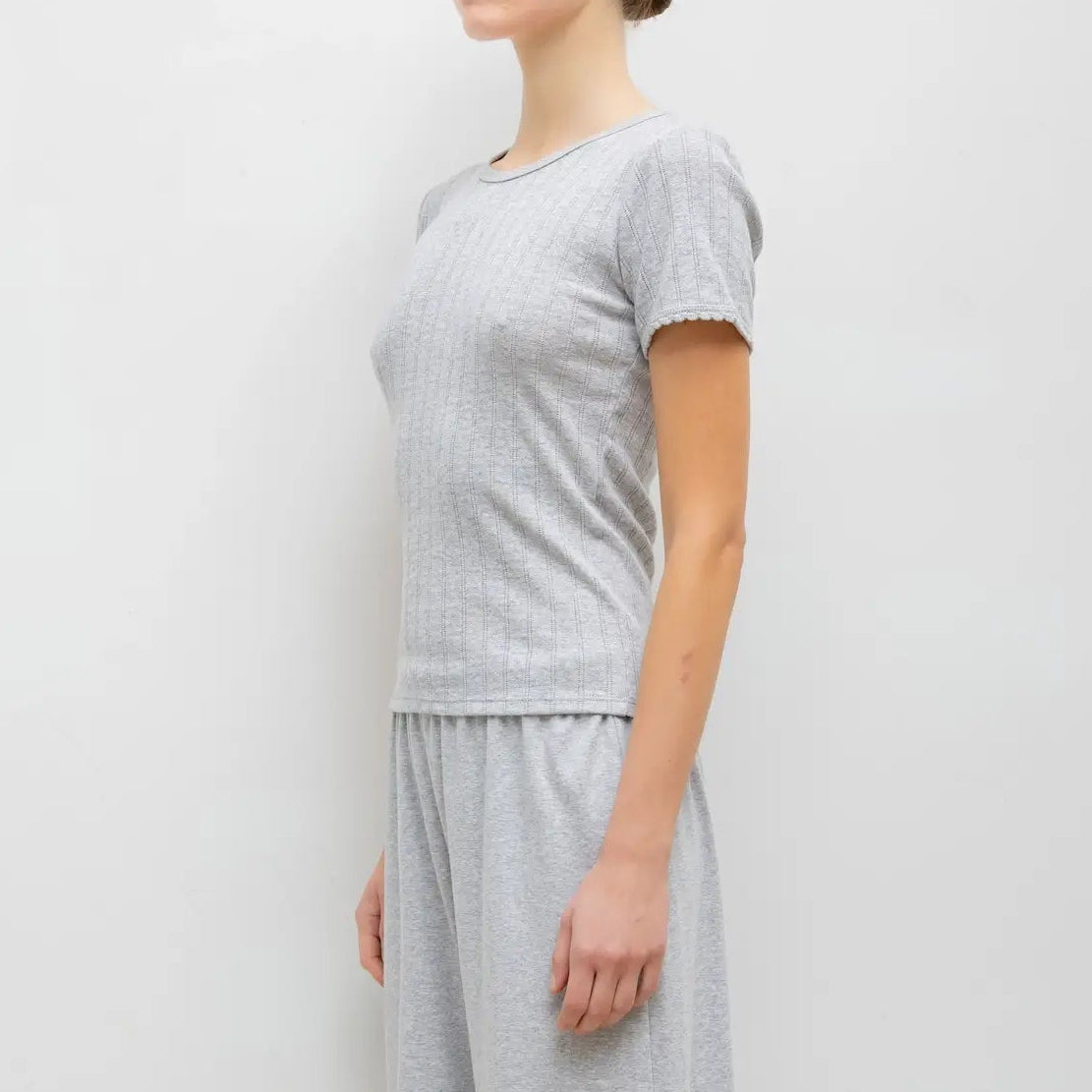 Pointelle Slim Fit Tee Light Grey Melange