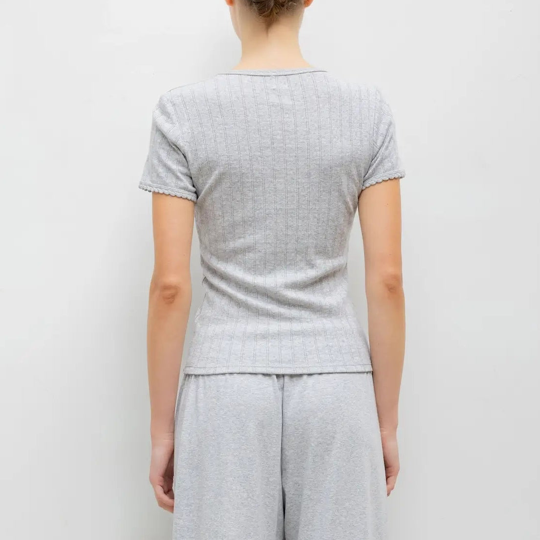 Pointelle Slim Fit Tee Light Grey Melange