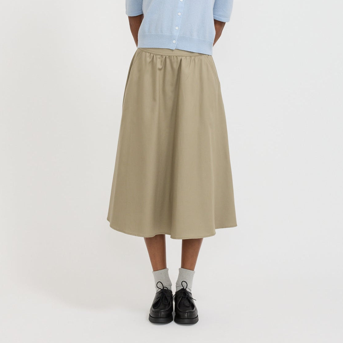 Jeanette Midi Pleated Skirt Kaki