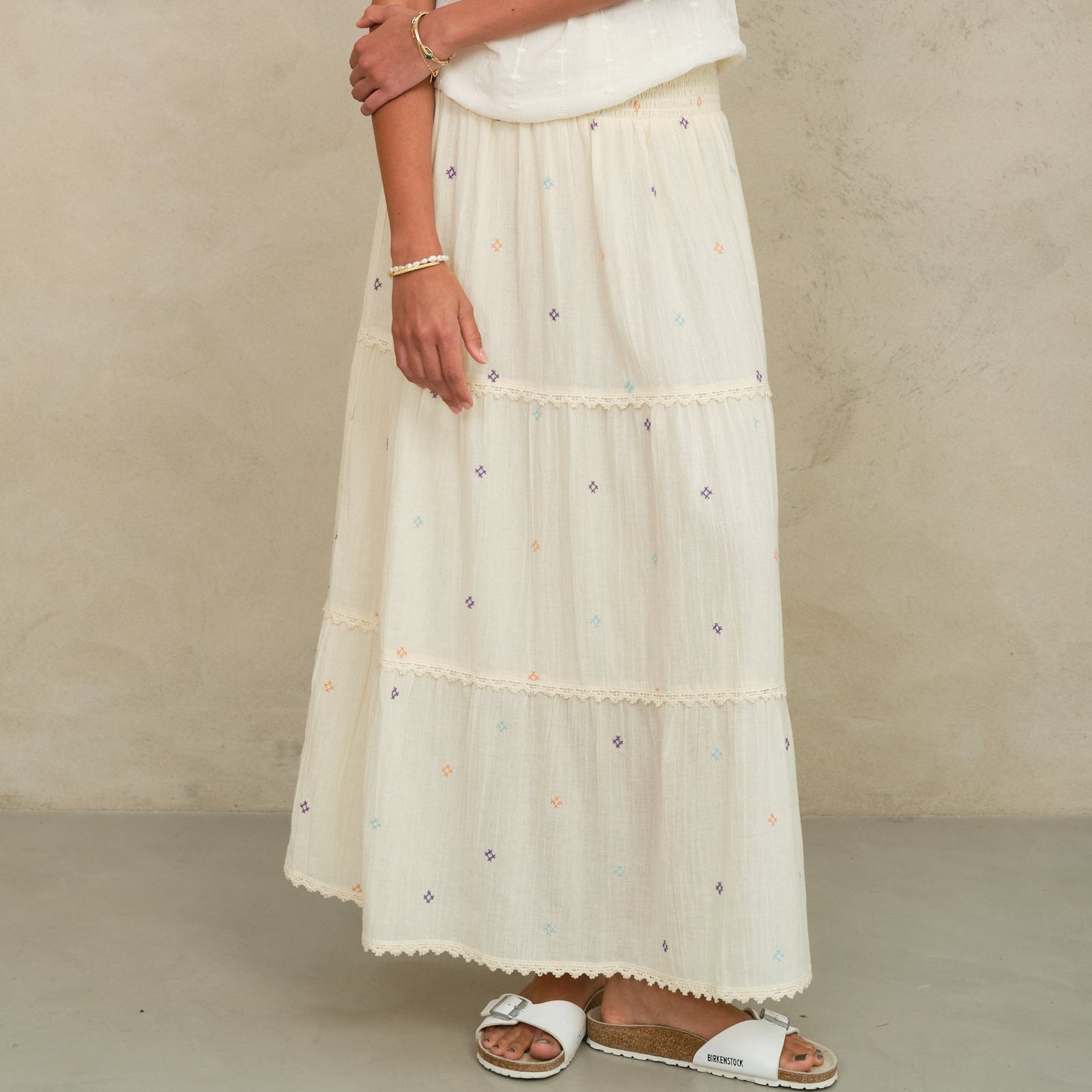 Lucca Emb Maxi Skirt Pastel