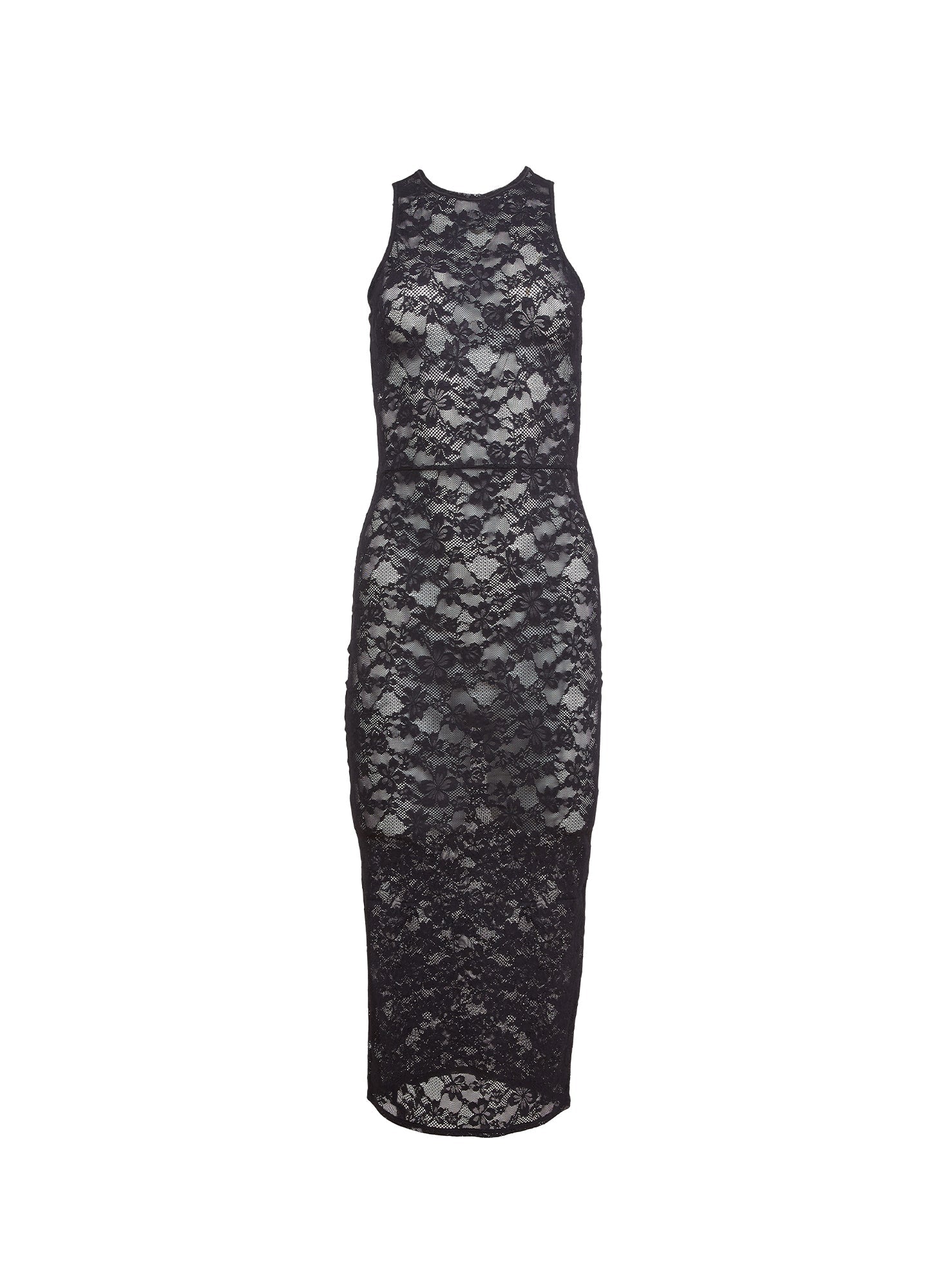 Le Stretch Lace Racer Tank Dress Black