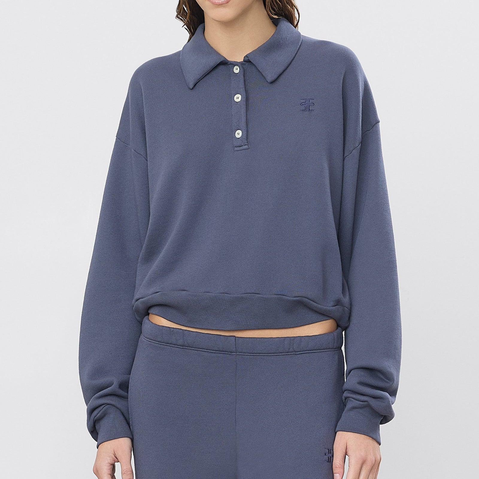 Cropped Polo Sweatshirt Washed Navy