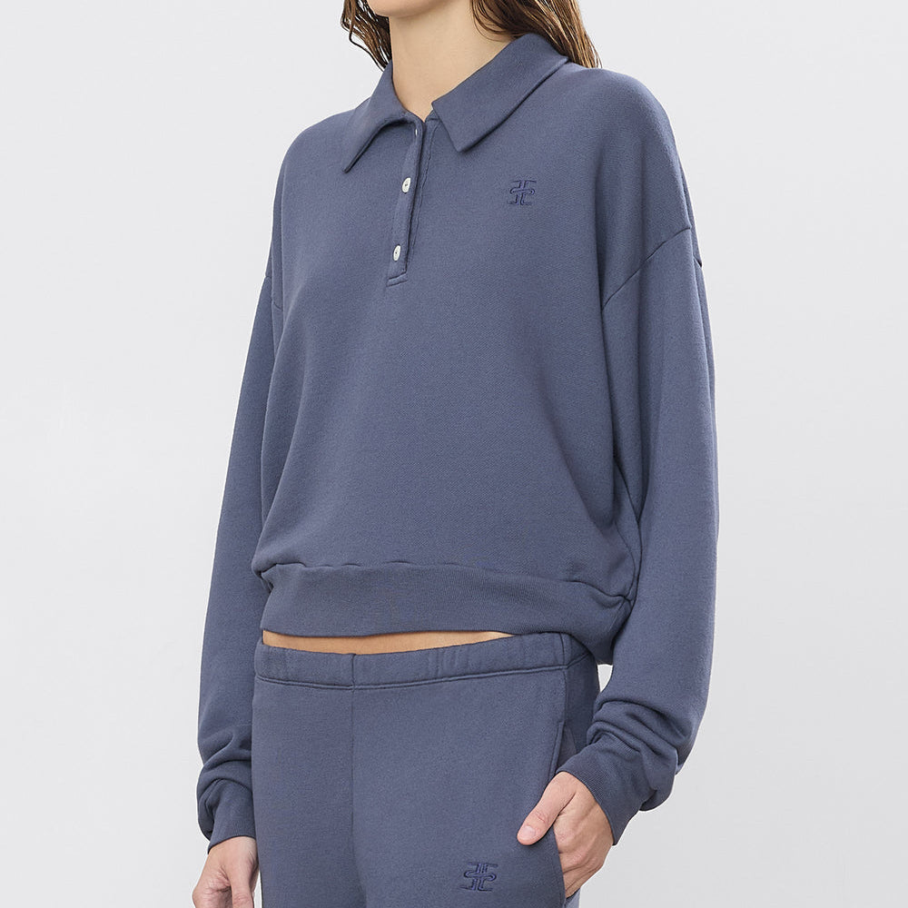Cropped Polo Sweatshirt Washed Navy