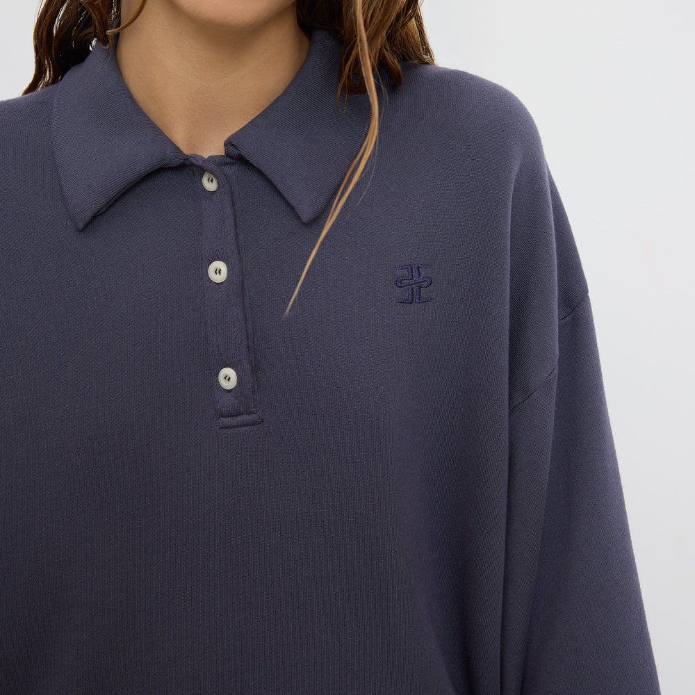 Cropped Polo Sweatshirt Washed Navy