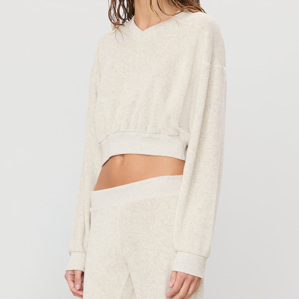 Cropped V-Neck Sweatshirt Light Heather Grey